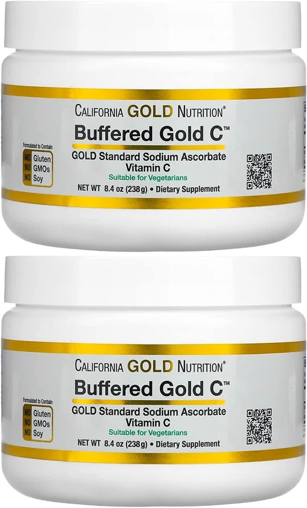 California Gold Nutrition Buffered Vitamin C Powder, Non-Acidic, Gold C, USP Grade Sodium Ascorbate, Suitable for Vegans and Vegetarians, 8.40 oz (238 g), 2 Pack