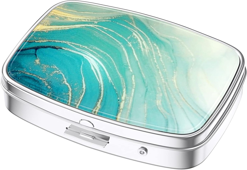 Nipichsha Pill Box, Small Pill Case for Purse & Pocket, Cute Travel Medicine Organizer, Portable Medicine Container Holder för att hålla vitaminer, medicinering, fiskolja och kosttillskott, Teal Marble