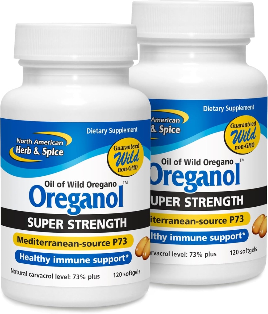 NORTH AMERICAN HERB & SPICE Super Strength Oreganol P73 - Paket av 2, 120 Softgels - Immune System Support - Non-GMO, Vegan Friendly - 240 Total Servings