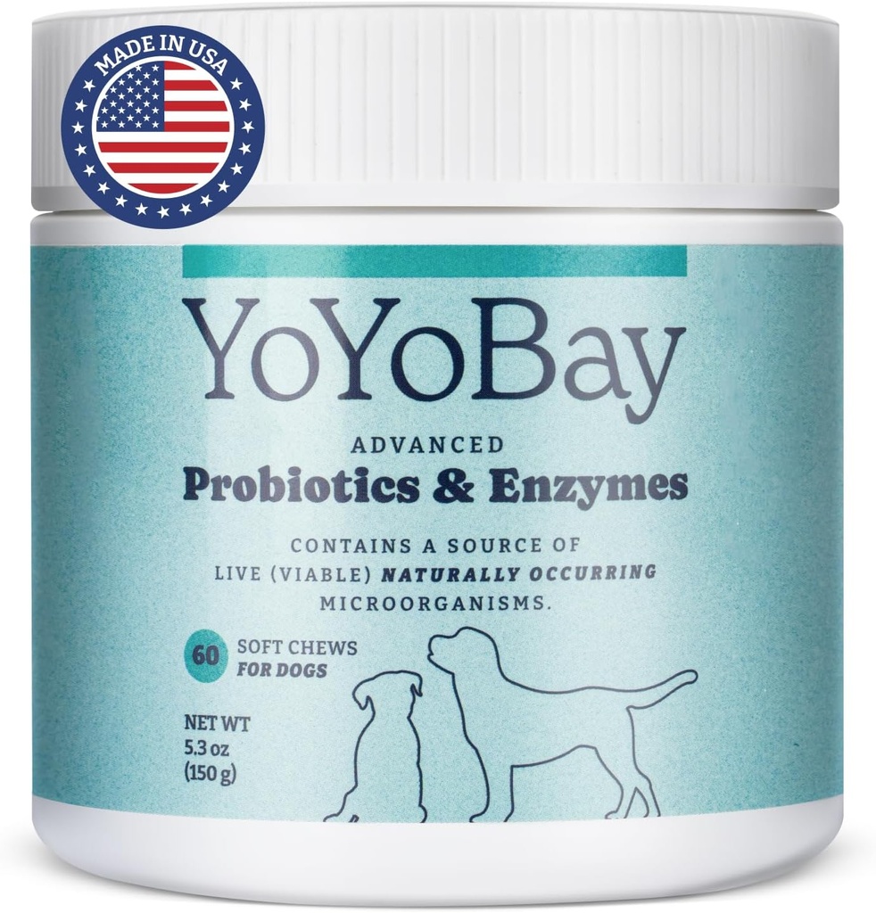 Probiotics for Dogs, for Gut Health and Digestive Health, Yeast Balance, Immune Support, Dog Probiotics and Digestive Enzymes, Over 1 Billion CFUs, 60 Soft Chews