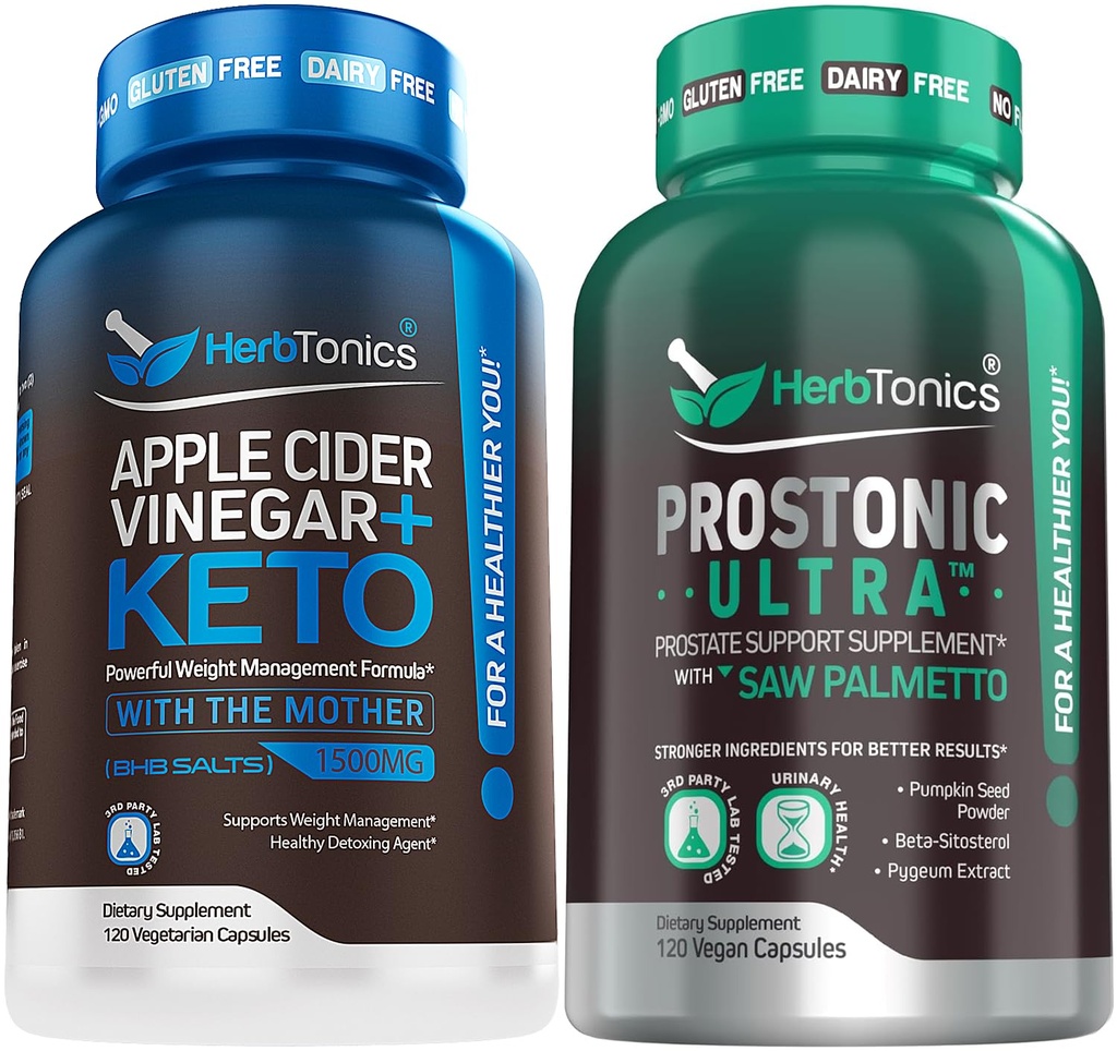 Herbtonics Apple Cider Vinegar Capsules Plus Keto BHB | Fat Burner & Weight Loss Supplement för kvinnor och män - Prostate Support Supplement för Mäns hälsa | med Saw Palmetto Beta Sitosterol