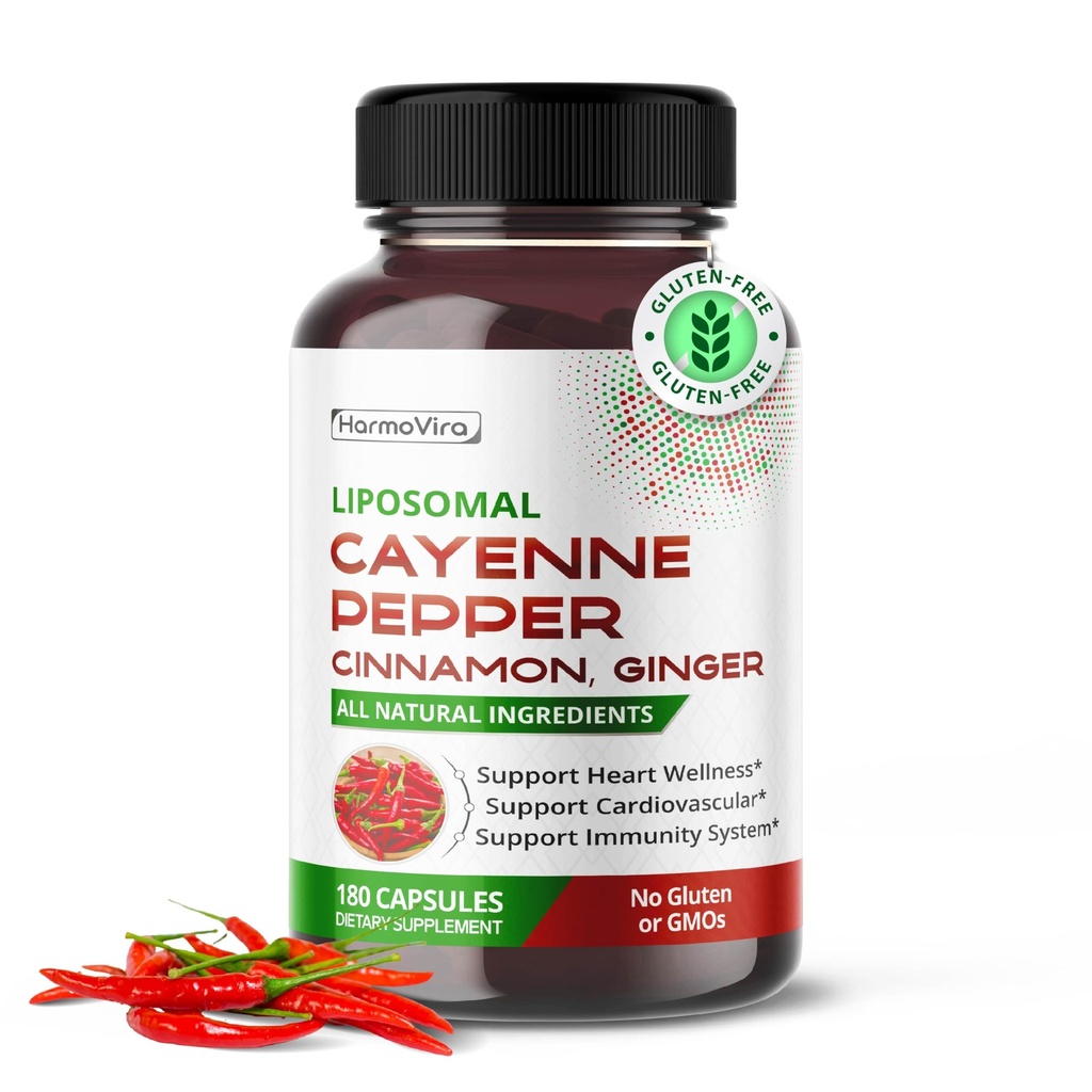 Liposomal Cayenne Pepper Cinnamon Ginger - Support Digestion Wellness, Immunity - 180-dagars Supply - Tillverkad i USA