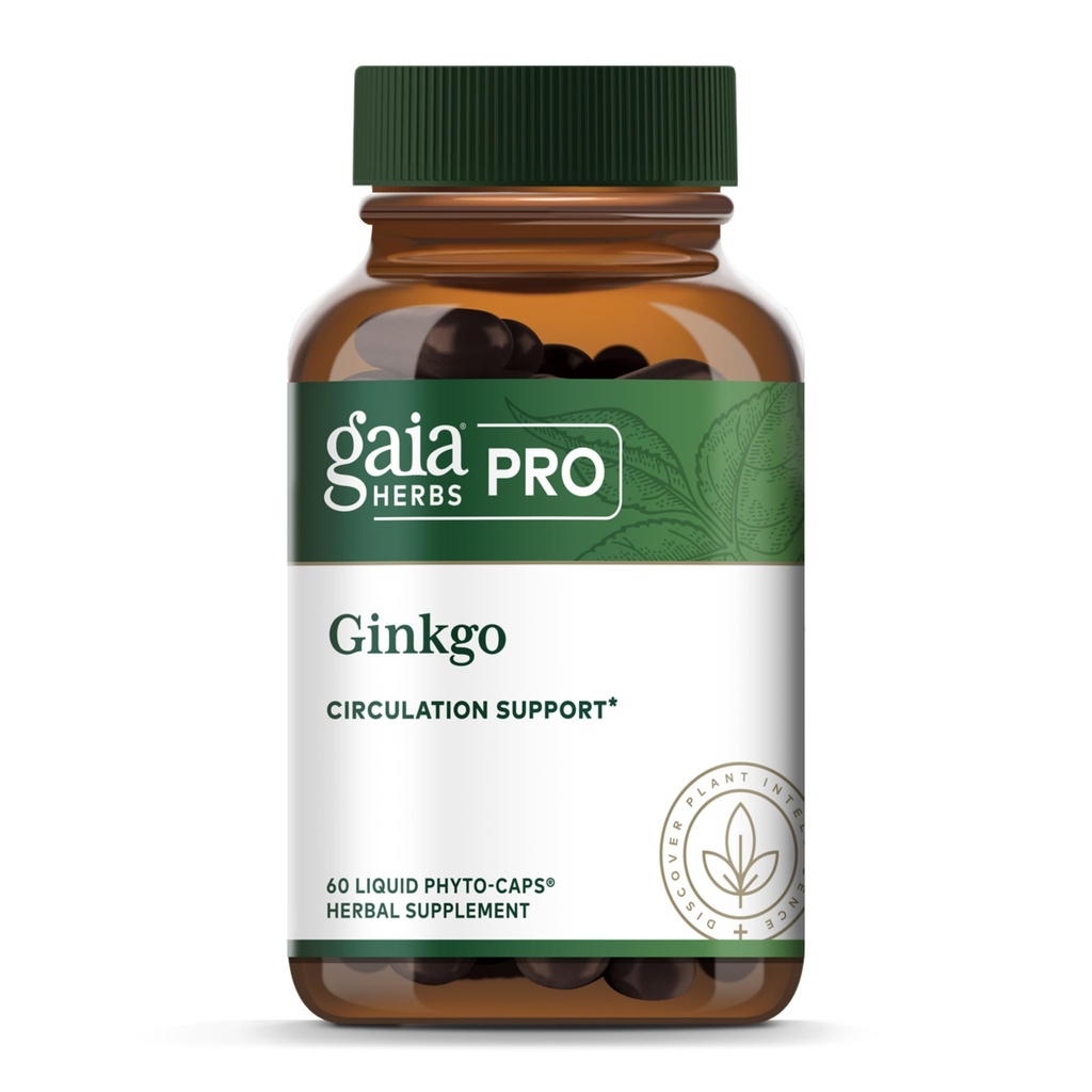 GAIA HERBS PRO Ginkgo - Healthy Blood Flow & Brain Function Support Supplement* - Blood Circulation Support Supplement* med Ginkgo Leaf Extract - 60 Liquid Phyto-Caps (30 portioner)