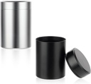 2pcs Portable Metal Pill Organizer, Round Daily Pill Box Holder Pocket Small Pill Case Medicine Organizer Vitamin Bottle Containers for Traveling Outdoor Fish Oils Supplements (Black+Silver)