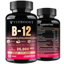 B12 med Hyaluronic Acid, Collagen och Folate - 25000 mcg B12 Complex | Maximera Absorption & Energy | Gluten Free USA Made, B1, B2, B3, B6, B7, B12 Vitamins 5000 mcg Methylcobalamin - 60 kapslar