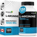 Renew Actives L-Arginine Supplement 1000MG för servering - styrka och uthållighet, väsentlig för proteinsyntes och muskelfunktion, fysisk prestationsbooster - Made in Canada - 120 tabletter