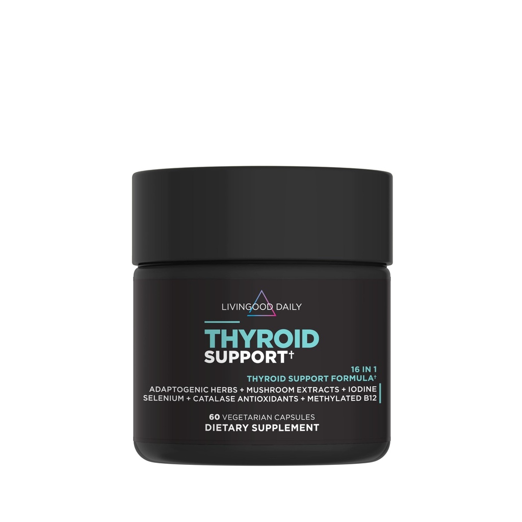 Livingood Daily Thyroid Support Supplement, 16-i-1 Wellness Blend med adaptogena örter, jod, magnesium och selen, sköldkörtelstöd för kvinnor och män, vegetariska kapslar, glutenfri, 60 greve