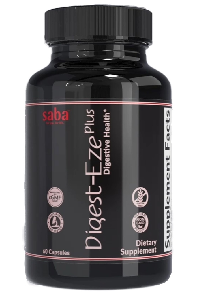 Saba Digestive-EZE Plus-Broad Spectrum Plant-Sourced Enzymes, Prebiotics & Probiotics -Stöd Digestive & Gut Functions, Immunity & Absorption med Betaine, Bromelain -60 Capsules