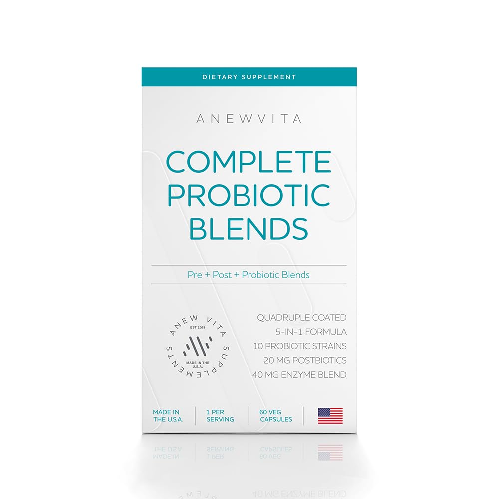 Komplett Probiotisk Blend: 5-i-1 Digestive Enzymes, Zink, Postbiotisk, Prebiotika och Probiotika för kvinnor och män, Provitalisera för kvinnor Digestive & Gut Health | 10 Stammar 20 miljarder CFU, 60ct Softgels