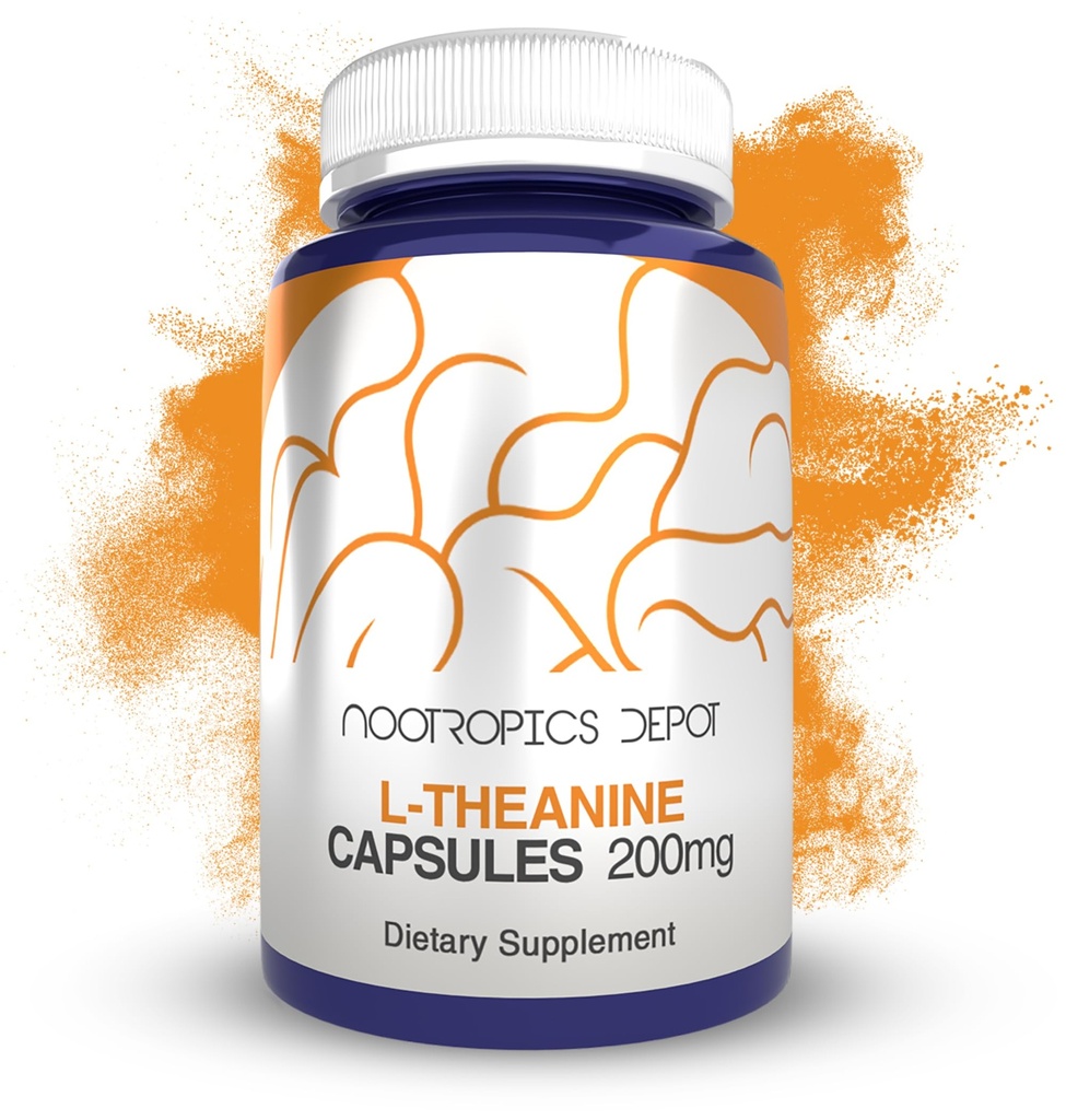 Nootropics Depot L-Theanine Capsules 200mg (90 Count) | Främjar avkoppling | Stöder Hälsosamma Stressnivåer + Sömncykler | Främjar kognitiv funktion + Fokus | Amino Acid Supplement