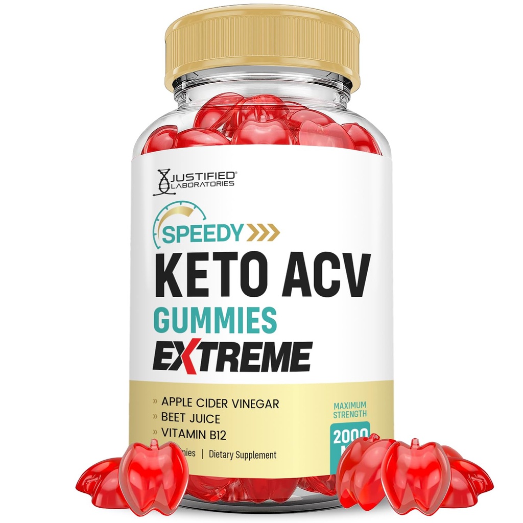 Justified Laboratories Speedy Keto ACV Gummies Extreme 2000MG Speedy Keto Gummies Advanced Formula Apple Cider Vinegar med Pomegranate Beet Juice Powder B12 Vegan Non GMO 60 Gummys