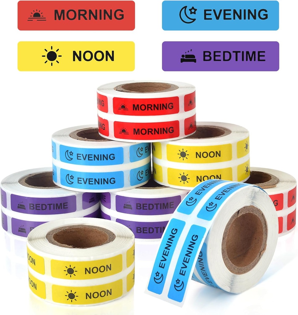 Medicine Stickers Medication Instruction Label Permanent Paper Label Morning Noon Evening Bedtime Stickers för Pill Case Planner 0,4 * 1,6 tum ( Varje design av 1000 lakan)