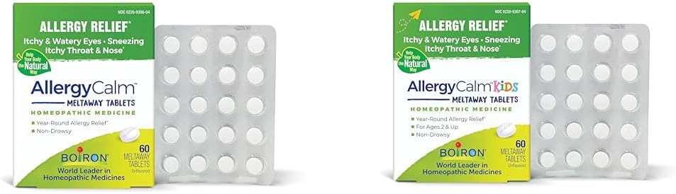 Boiron AllergyCalm tabletter för allergi lättnad Bundle med vuxen 60 greve och barn 60 greve