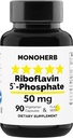 MONOHERB Riboflavin 5-fosfat 50 mg - 90 vegetariska kapslar - Bioaktiv vitamin B2 - Tillverkad i USA