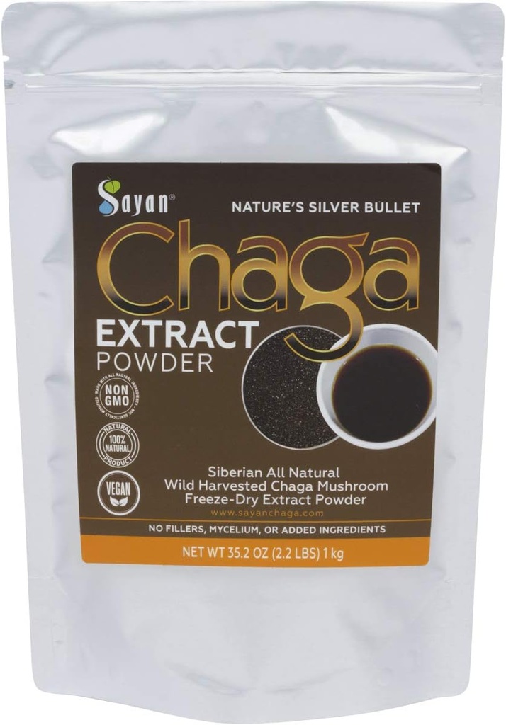 Sayan Chaga Mushroom Extract Powder (2.2 Lb) - Frysa torkad Siberian Wild Harvested - Organisk antioxidant Te för immun- och matsmältningsstöd - Fokus, energi, klarhet, Wellness - Inga tillsatser