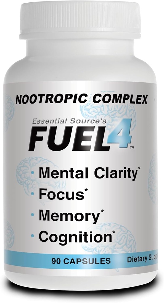 Fuel4 Nootropic Brain Support Supplement - Focus & Mental Clarity Capsules med vitamin D3, Ginkgo Biloba, Cognivia, Alpha GPC, DMAE & Huperzine A - Non-GMO, Made in USA - 90 Veggie Capsules