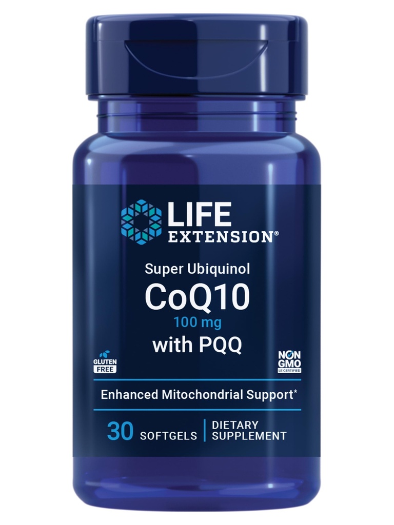 Life Extension Super Ubiquinol CoQ10 med PQQ, coenzym Q10, pyrroloquinoline Quinone, Heart Health Supplement, Maximum Absorption, 100 mg, icke-GMO, Gluten-Free, 30 mjukgels