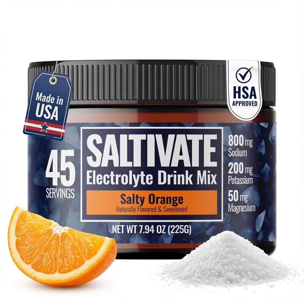 Zero Sugar Electrolyte Powder | Salty Orange Hydration (med Stevia) | High Sodium Potassium Magnesium Electrolytes för fasta, POTS, Sweat Recovery | Gör 45 portioner av 32 Fl Oz | Made in USA