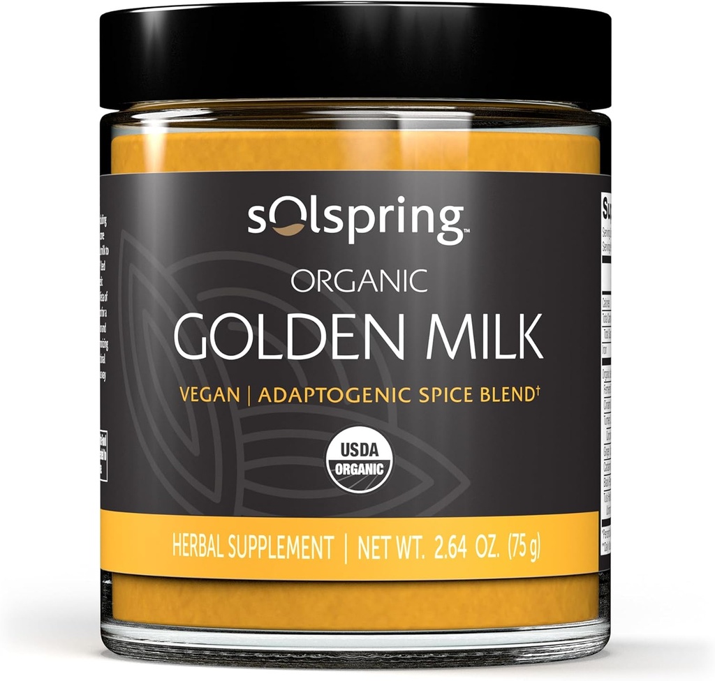Dr. Mercola Solspring Organic Golden Milk Herbal Supplement, 2.64 Oz. (75 g), Vegan Spice Blend with Turmeric & Ginger, Non GMO, Gluten Free, Soy Free, USDA Organic