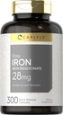 Carlyle Easy Iron Supplement for Women and Men | 28mg | 300 Capsules | as Ferrous Bisglycinate | Non-GMO and Gluten Free