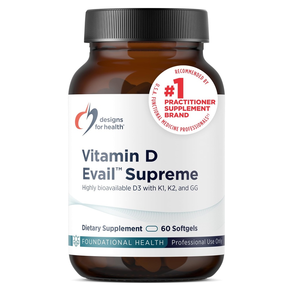 Design för Hälsa D-Evail Supreme - 5 000 IE Vitamin D3 Supplement med VIT K (K1, K2 som MK-4) + GG - Ben, Cardiovascular + Immune Support - Förbättrad Bioavailability (60 Softgels)