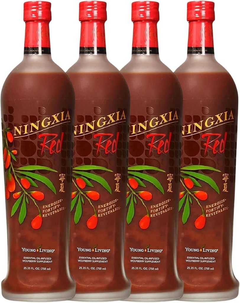 Young Living NingXia Red Antioxidant Drink | 25.35 fl oz | Superfrukt Supplement med Wolfberry, Blueberry, Pomegranat, Orange, Lemon & Yuzu Essential Oils | 4 Pack