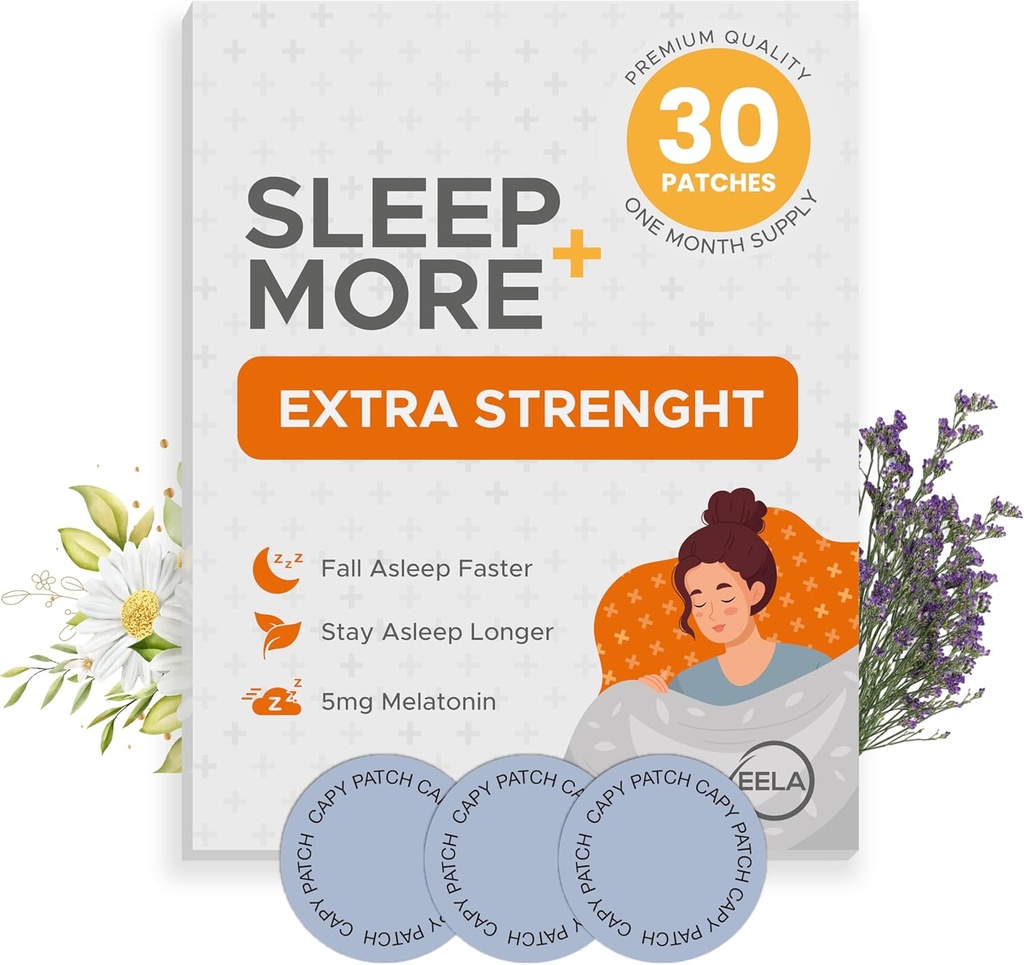 Sleep Patches Extra Styrka för vuxna - 5 mg Melatonin Patch med GABA, Magnesium & Valerian Root - Sovande Enhet för sömnlöshet, Relaxation & Reduce Fatigue - Sleep Aid Slow Release - 30 Patches