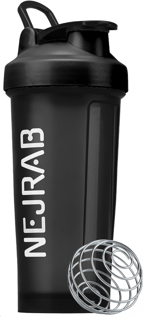 Protien Shaker Bottle med Wire Whisk Ball, Blender Bottles för Protien Mixes, Protein Shaker Cup, 28-Ounce, Protein Shaker Bottle, Protein Shake Bottle (Black), Medium, NJB 28-Oz