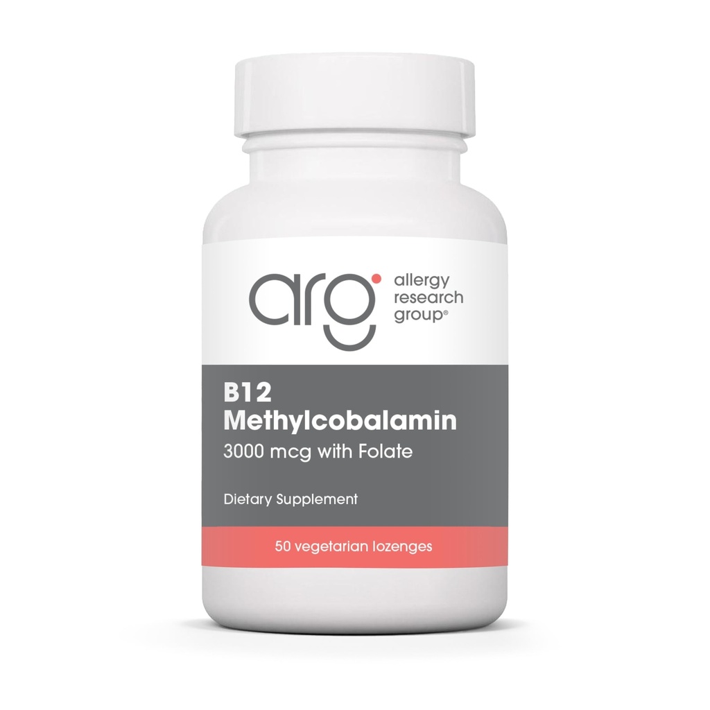 Allergy Research Group B12 Methylcobalamin Supplement - Vitamin B12 and Folate, with 400mcg Folic Acid, Pure, Vegetarian Lozenges - 50 Count
