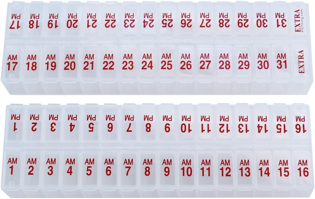 Twice-a-Day Monthly Pill Box Planner Set - AM & PM Medication Organizer för 31 dagar! Innehåller 2 organisatörer för en månad. (Clear - 31 Day AM / PM -1 Pack)