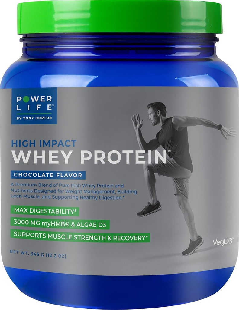 POWERLIFE Tony Horton High Impact Grass Fed Whey Protein med 3000 MG HMB, No Sugar Added, Non-GMO, Hormone och Antibiotic Free, 15 Servings (Chocolate)