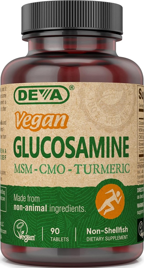 DEVA Vegan Glukosamin MSM & CMO, CMO, gurkmeja extrakt, Boswellia extrakt med icke djur ingredienser, 90 tabletter