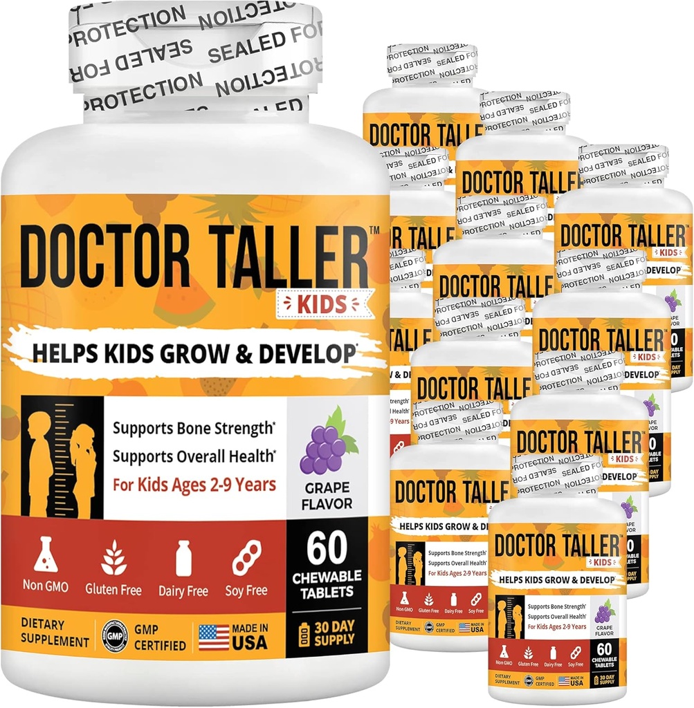 NuBest Doctor Taller Kids with Multivitamins, Multimineral, Calcium Chewable Tablets, Calcium Supplement for Kids Ages 2 till 9 - Grape Flavor - hjälper barn friska - 12 Pack