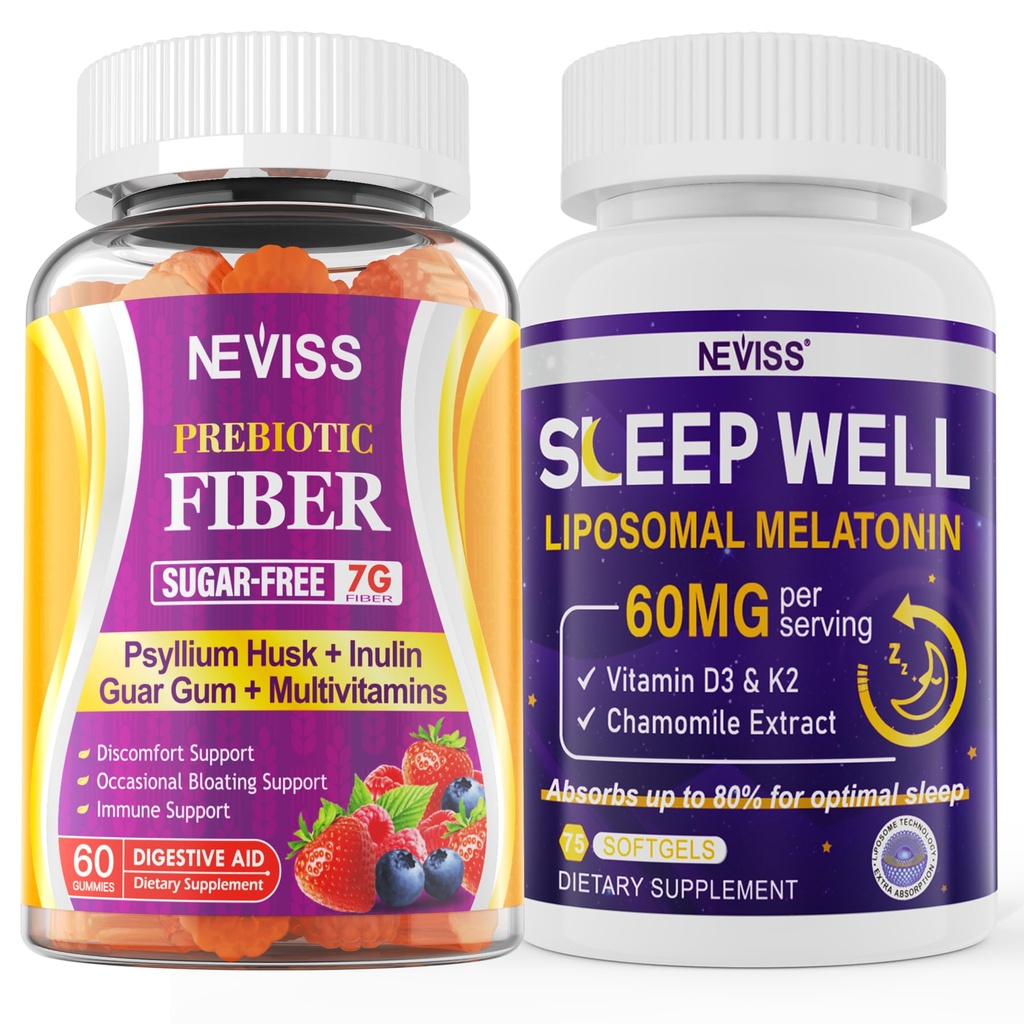 NEVISS Prebiotic Fiber 7G Gummies för vuxna + Melatonin 60mg för vuxna Bundle
