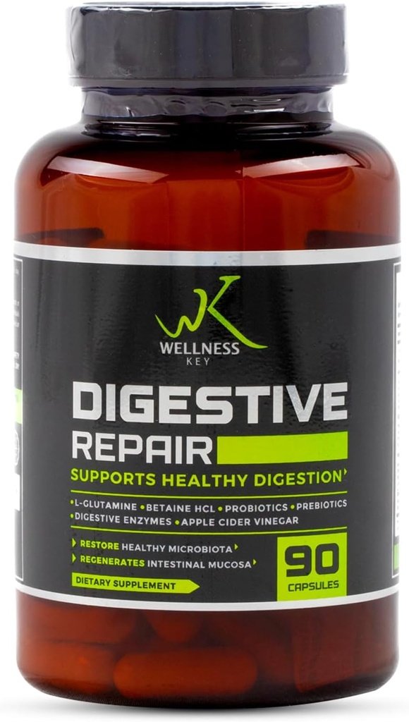 Digestive Repair 5-i-1 plus 7 Digestive Enzymes och 6 Strains Probiotics med 3 miljarder CFUs + Probiotic | Förbättra Gut och Digestion | Ingen Bloating | Naturliga Ingredienser | 30 dagar | 90 kapslar | 3 / dag