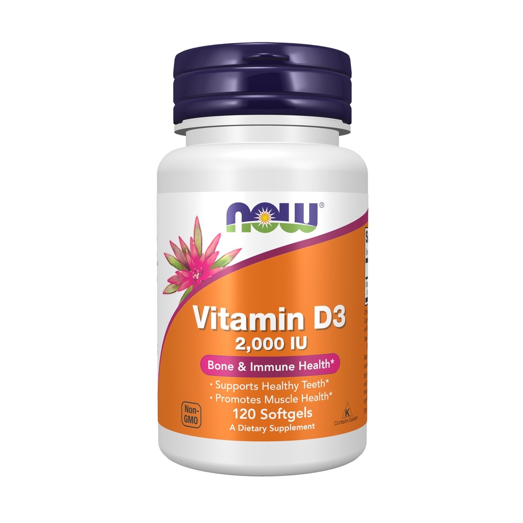 Nu kosttillskott, vitamin D-3 2000 IE, hög styrka, strukturellt stöd *, 120 Softgels