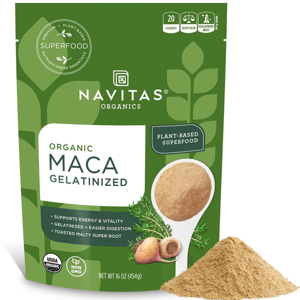 Navitas Organics Maca Gelatinized Powder, 16 oz. Bag, 90 portioner - Organisk, icke-GMO, Glluten-Free (Pack av 1)
