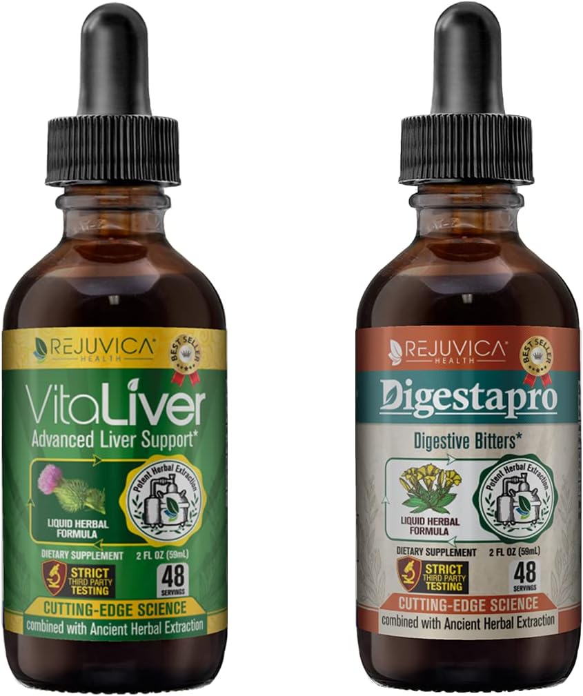 Rejuvica Health VitaLiver & DigestaPro - Advanced Liver & Digestion Support - Liquid Delivery för bättre Absorption - Milk Thistle, Chanca Piedra, Artichoke, Dandelion & More!