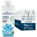 KATE FARMS Organic Pediatric 1,2 High Calorie Chocolate Nutrition Shake, 12g Protein, 27 Vitaminer och mineraler, Meal Replacement, 8,45 oz (12 pack)