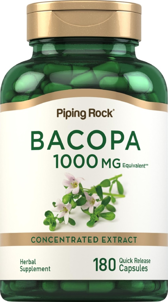 Piping Rock Bacopa Monnieri Supplement 1000mg | 180 kapslar | Herbal Extract | Nan-GMO & Gluten Free