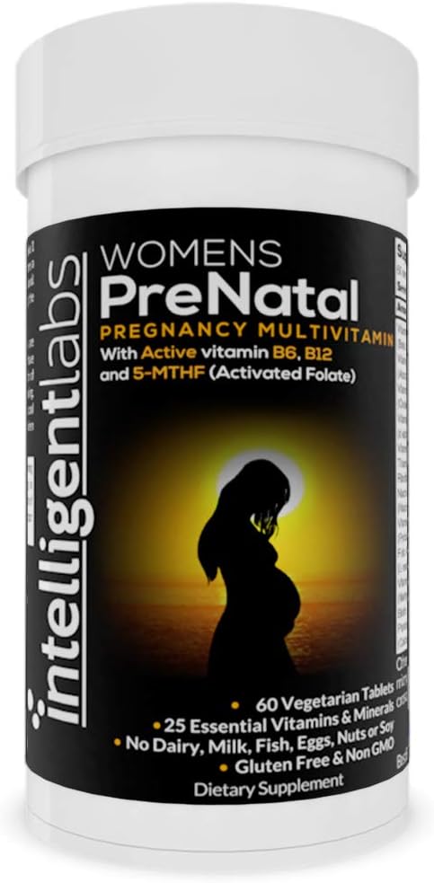 Intelligent Labs Women's Prenatal Multivitamin, 25 Essential Pregnancy Vitamins and Minerals, med 5-MTHF aktiverad folat, aktiv B12 och B6, Easy-to-Take, 2 månaders leverans