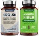 Vitamin Bounty Pro-50 Probiotics & Prebiotic Fiber Bundle: 13 Strains, 50 miljarder CFUs, Digestive & Gut Health Support, Delayed Release Capsules - 90 kapslar Totalt för män och kvinnor