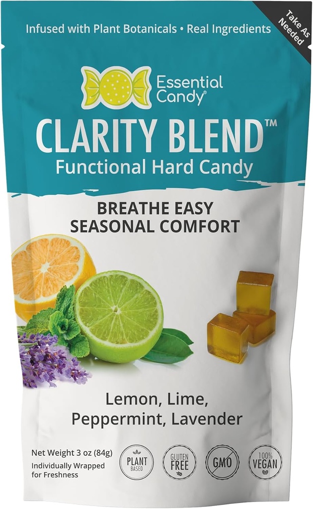 Clarity Blend Functional Hard Candy | Seasonal Support Breathe Easier | Organic Lemon, Lime, Peppermint, Lavender | Gluten-Free, Non-GMO, Vegan - 24 Count (Pack av 1)