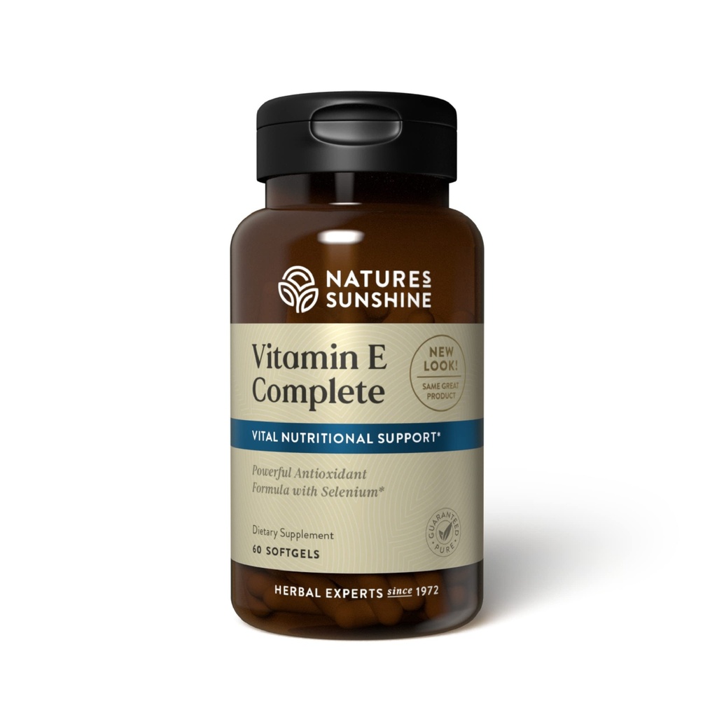Naturens Sunshine Vitamin E Complete w / Selen, 60 Softgels |Powerful Antioxidant Supplement med Selen och alla åtta molekyler i vitamin E-familjen