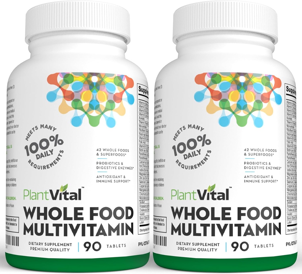 Plantvital Whole Food Multivitamin - Multivitaminer med 42 Superfoods Raw Veggies och Fruits Vitaminer Earth Energy Fruits och Veggies Supplement Pure Fruit and Vegetable Supplements - 180 tabletter