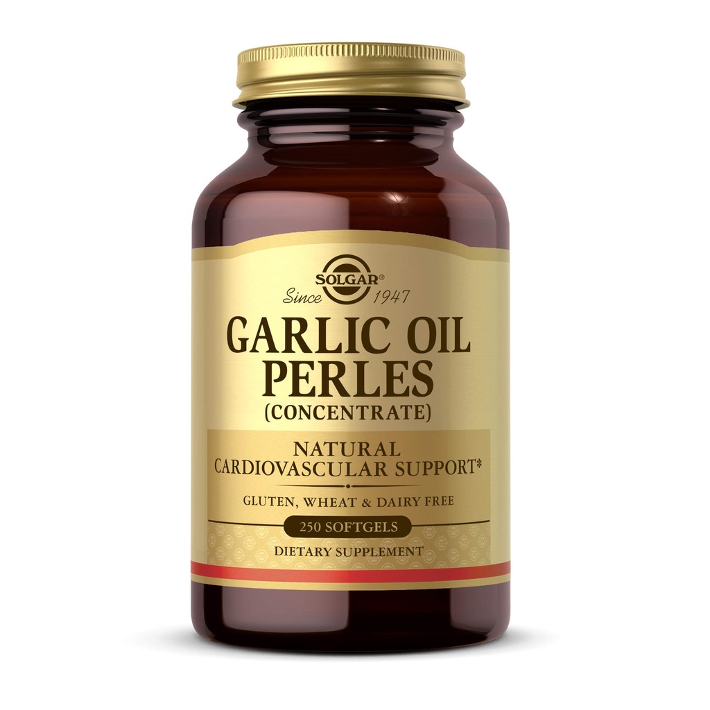 Solgar Garlic Oil Perles, 250 Softgels - Natural Cardiovascular Support - Garlic Oil Concentrate, Reduced Odor - Gluten Free, Dairy Free - 250 portioner
