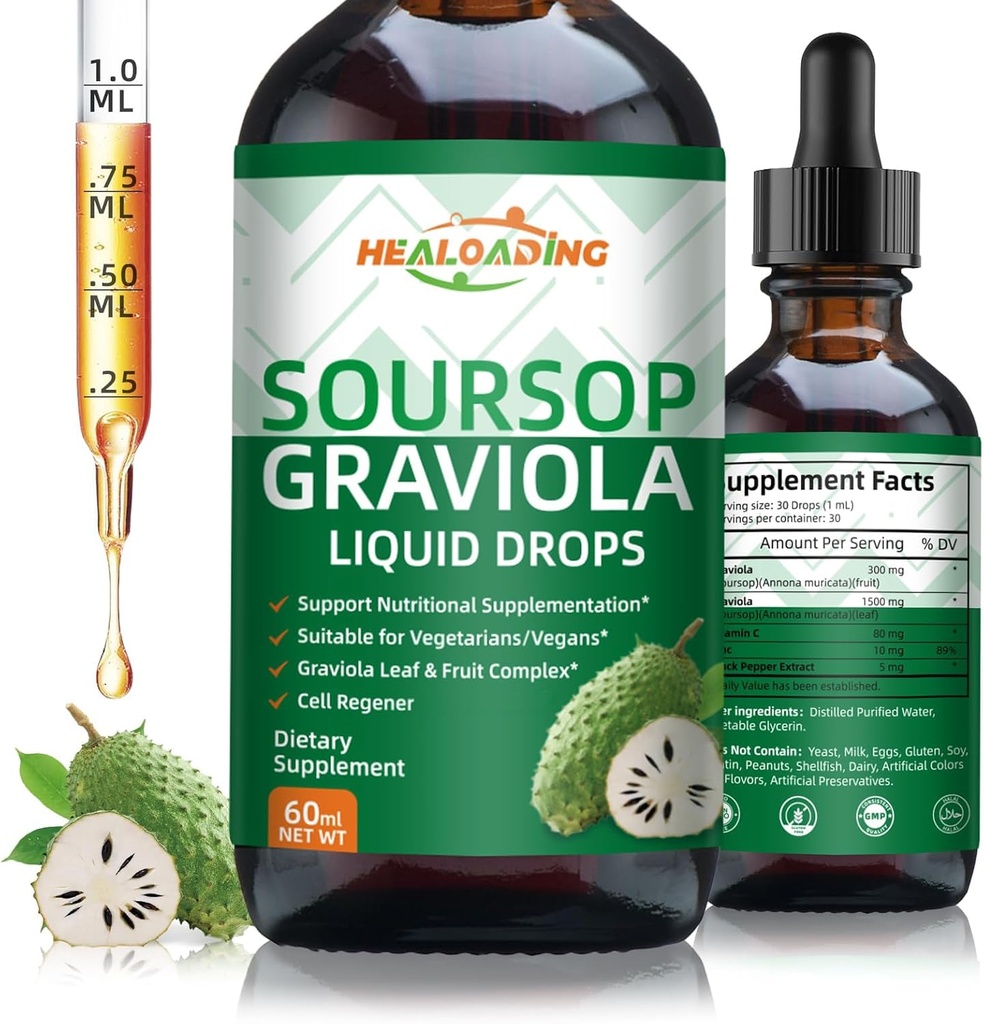 Soursop Bitters Liquid Drop: Organic Graviola Soursop Leaf Extract Liquid for Cell Support, Regeneration, Immune Boost, Relax och Antioxidant Support