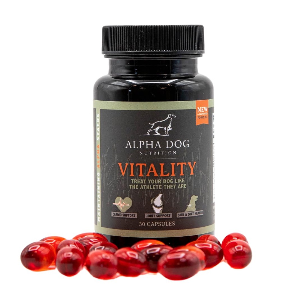Krill Oil för hundar - Vitalitet av Alpha Dog Nutrition - Reducerar hundallergier, Itchiness och Shedding - främjar hälsosam hud och rock