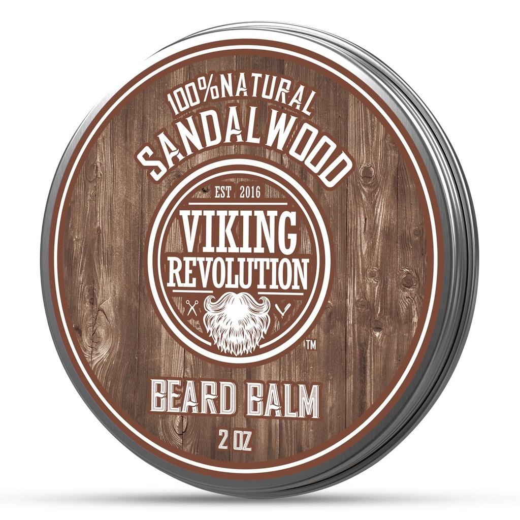 Viking Revolution Sandalwood Beard Balm - Beard Butter med Argan Oil, Beard Softener för män med Jojoba Oil - Beard Moisturizer för män med Beeswax - Beard Wax för män (2oz, 1 Pack)
