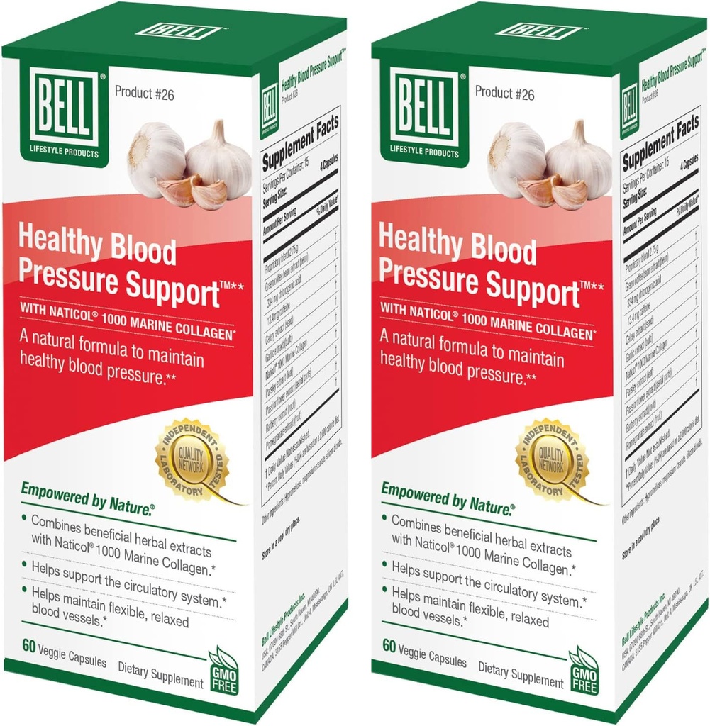 Bell Healthy Blood Pressure SupportTM Unique Blend - Natural Blend of Green Coffee Bean Extract, Garlic & Celery Seed Extract Blood Pressure Supplements - 2 Pack med 60 kapslar varje, Vegan, Non-GMO